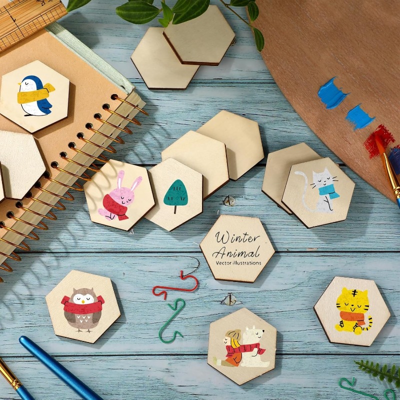 50PCS 4CM Unfinished Wood Hexa - огляд і ціна Craft Embellishment