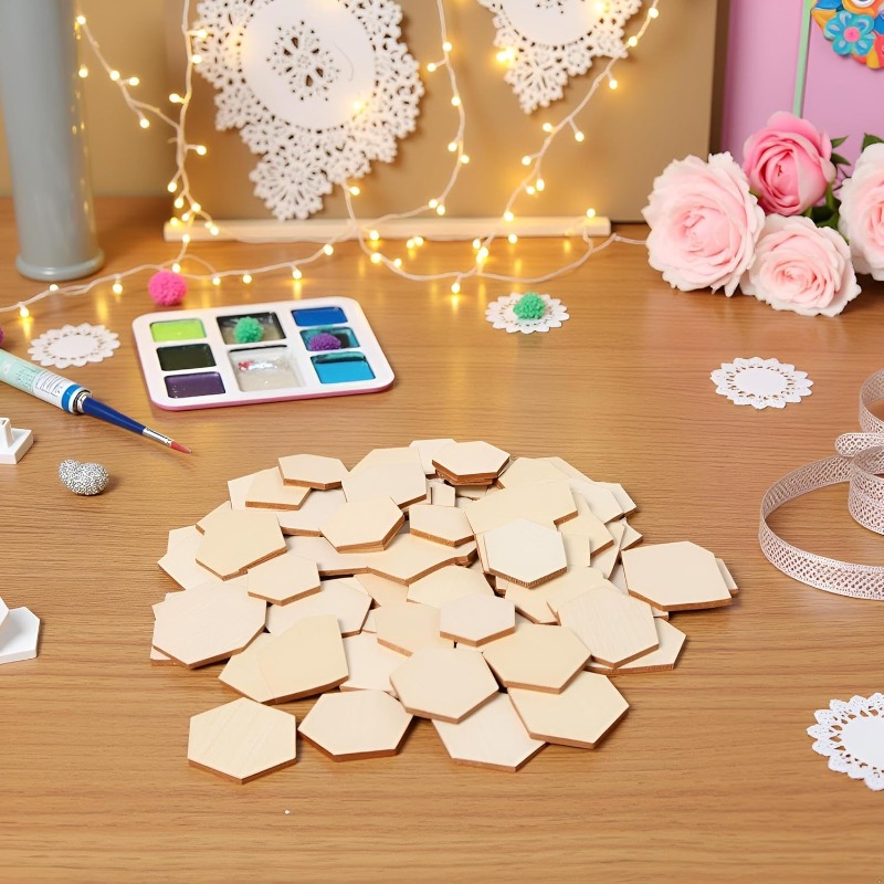 50PCS 4CM Unfinished Wood Hexa - огляд і ціна Craft Embellishment